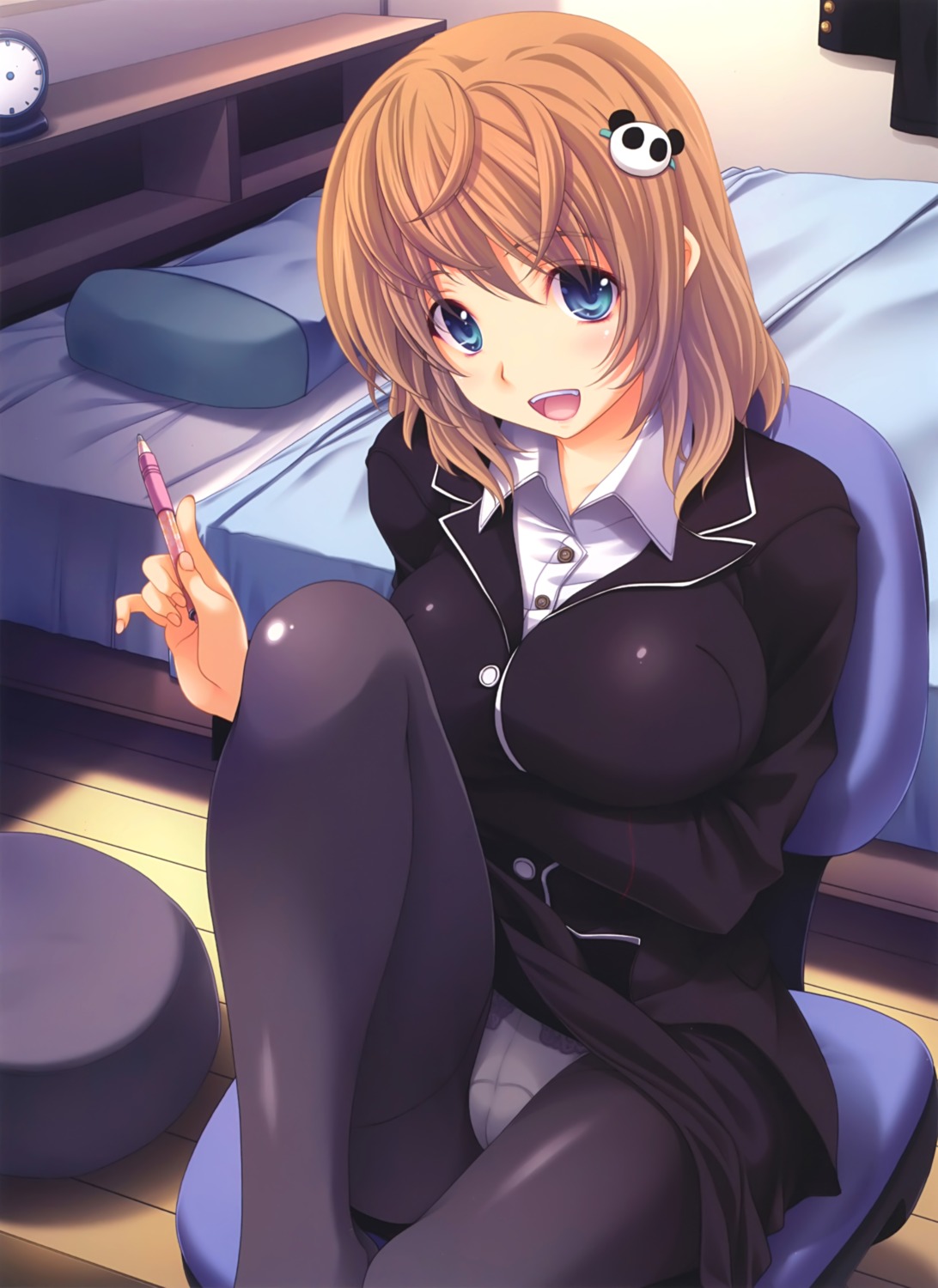 breast_hold business_suit cropped izumi_hina miyama-zero my_sensei pantsu pantyhose skirt_lift