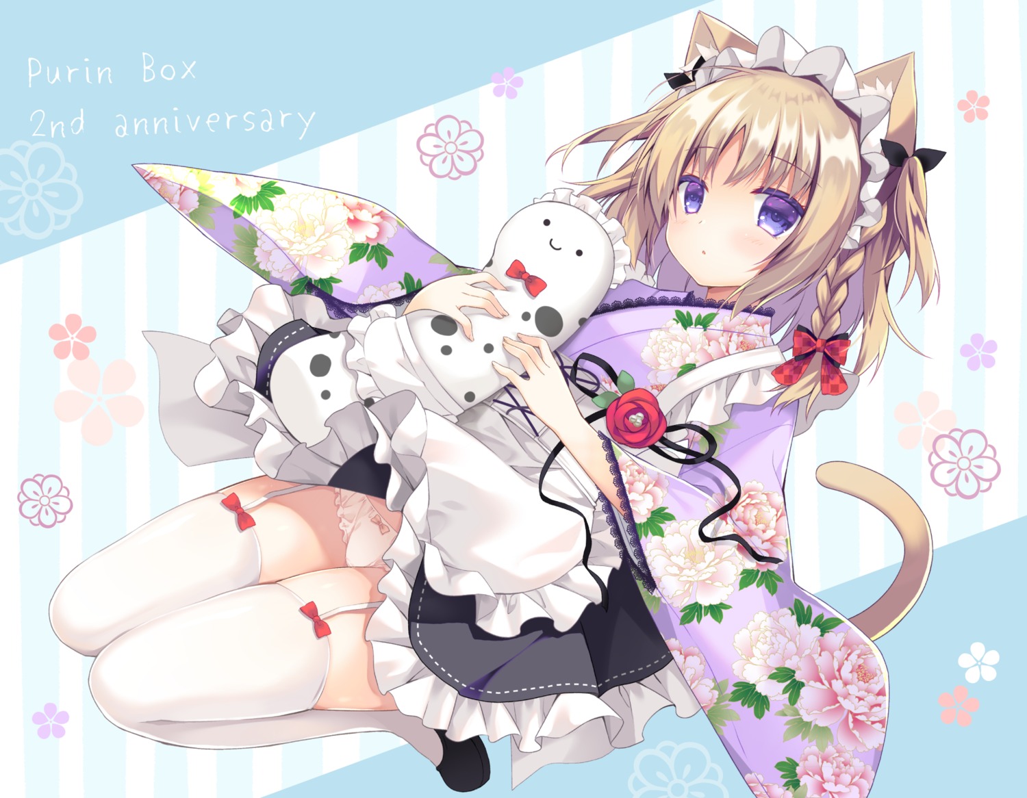 animal_ears maid nekomimi pantsu purin_purin skirt_lift stockings tail thighhighs wa_maid