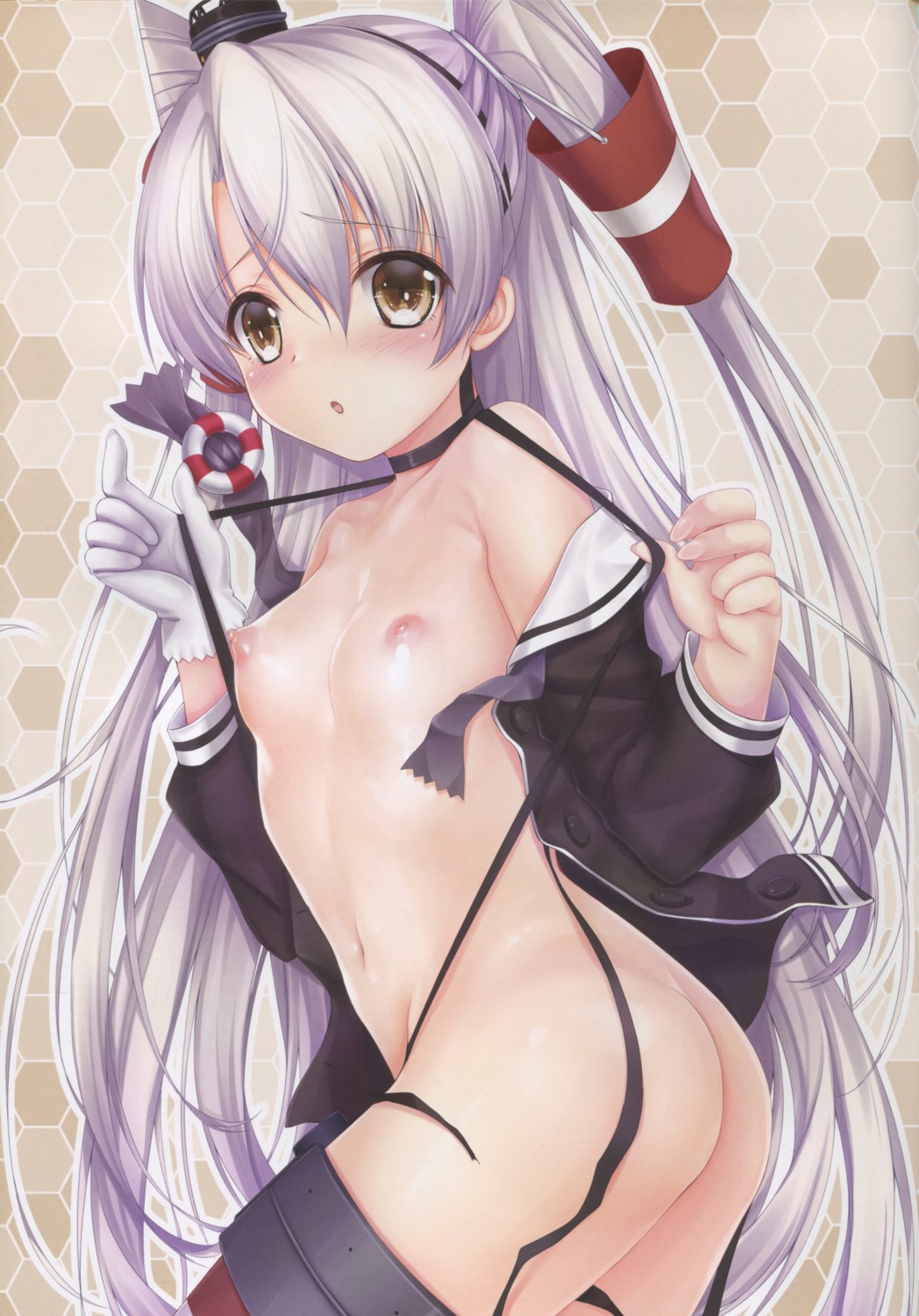 amatsukaze_(kancolle) kantai_collection loli moe_hime nipples no_bra nopan obiwan open_shirt stockings thighhighs xin