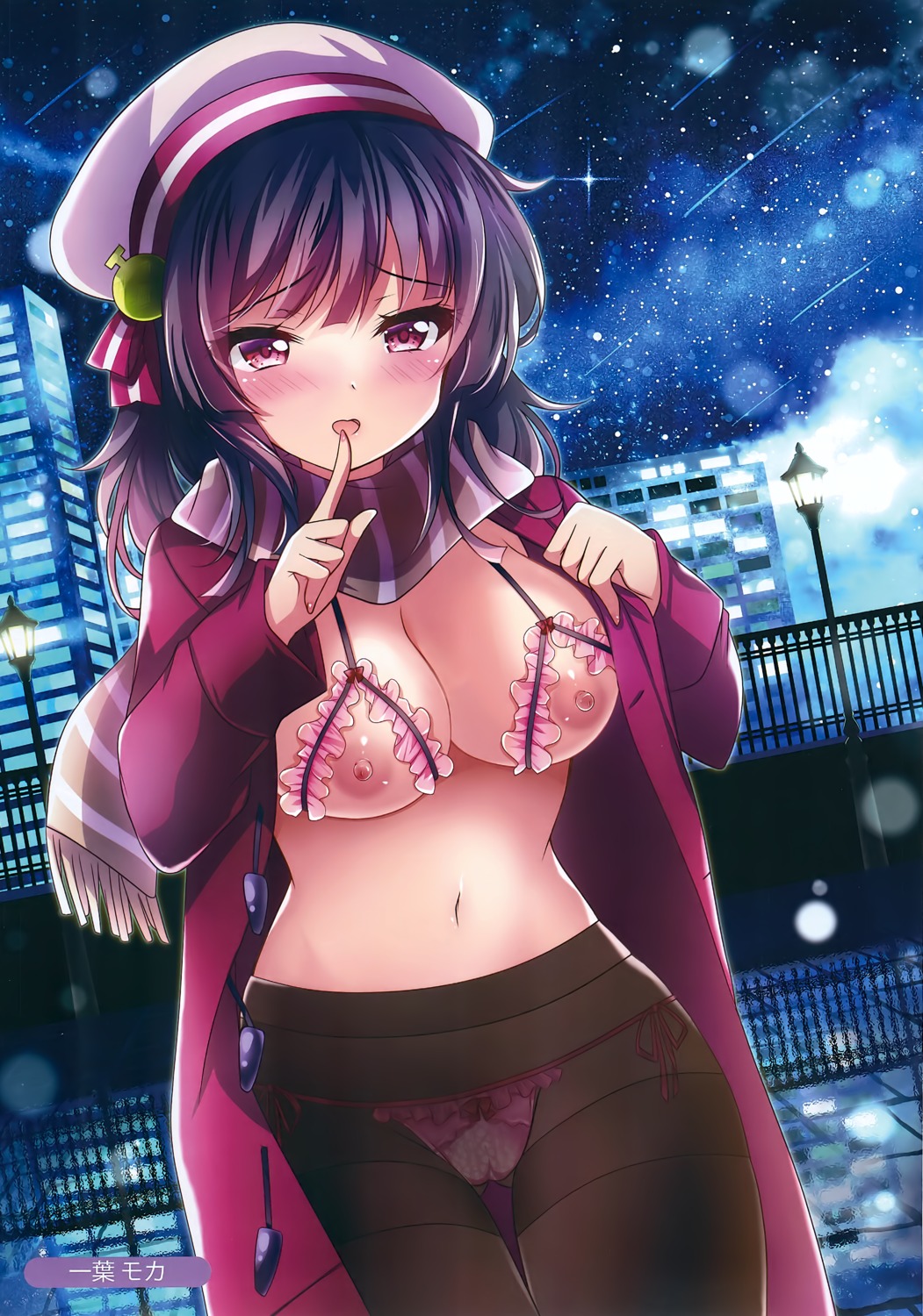 bra cameltoe ichiyou_moka lingerie melonbooks nipples open_shirt pantsu pantyhose string_panties sweater