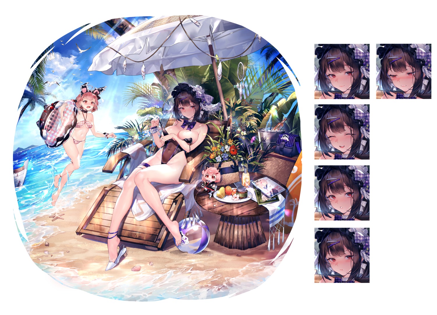 animal_ears bikini bunny_ears bunny_girl chibi expression garter heels no_bra see_through swimsuits undressing wet xiangchi_zhubijin