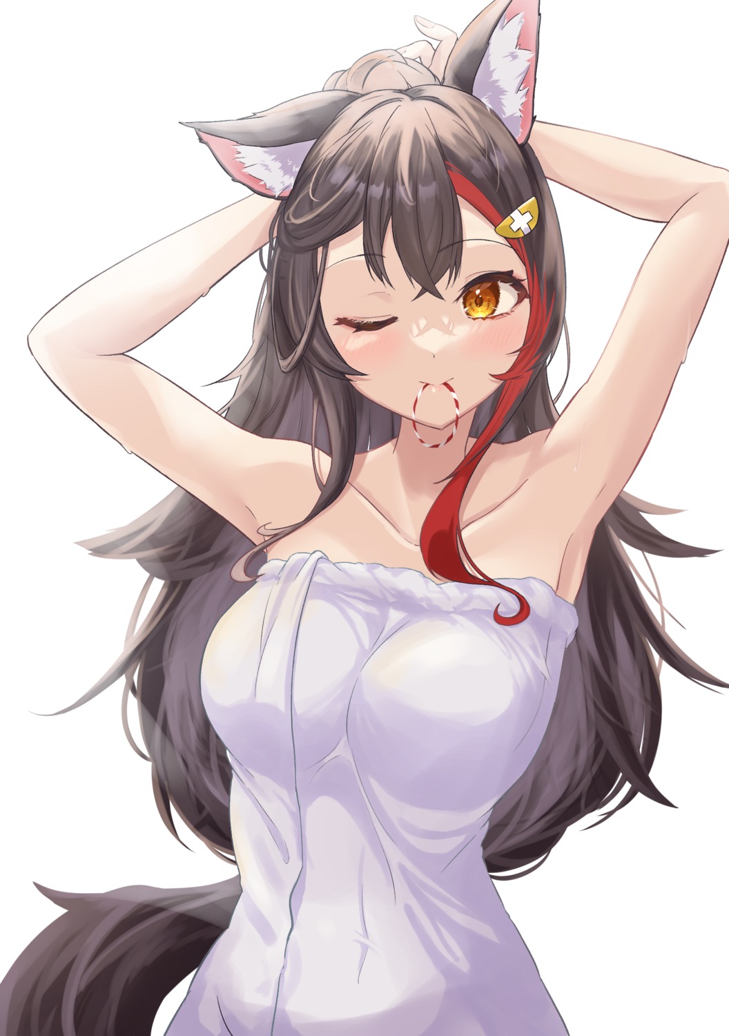 animal_ears hololive hololive_gamers ogura_toast ookami_mio tail towel