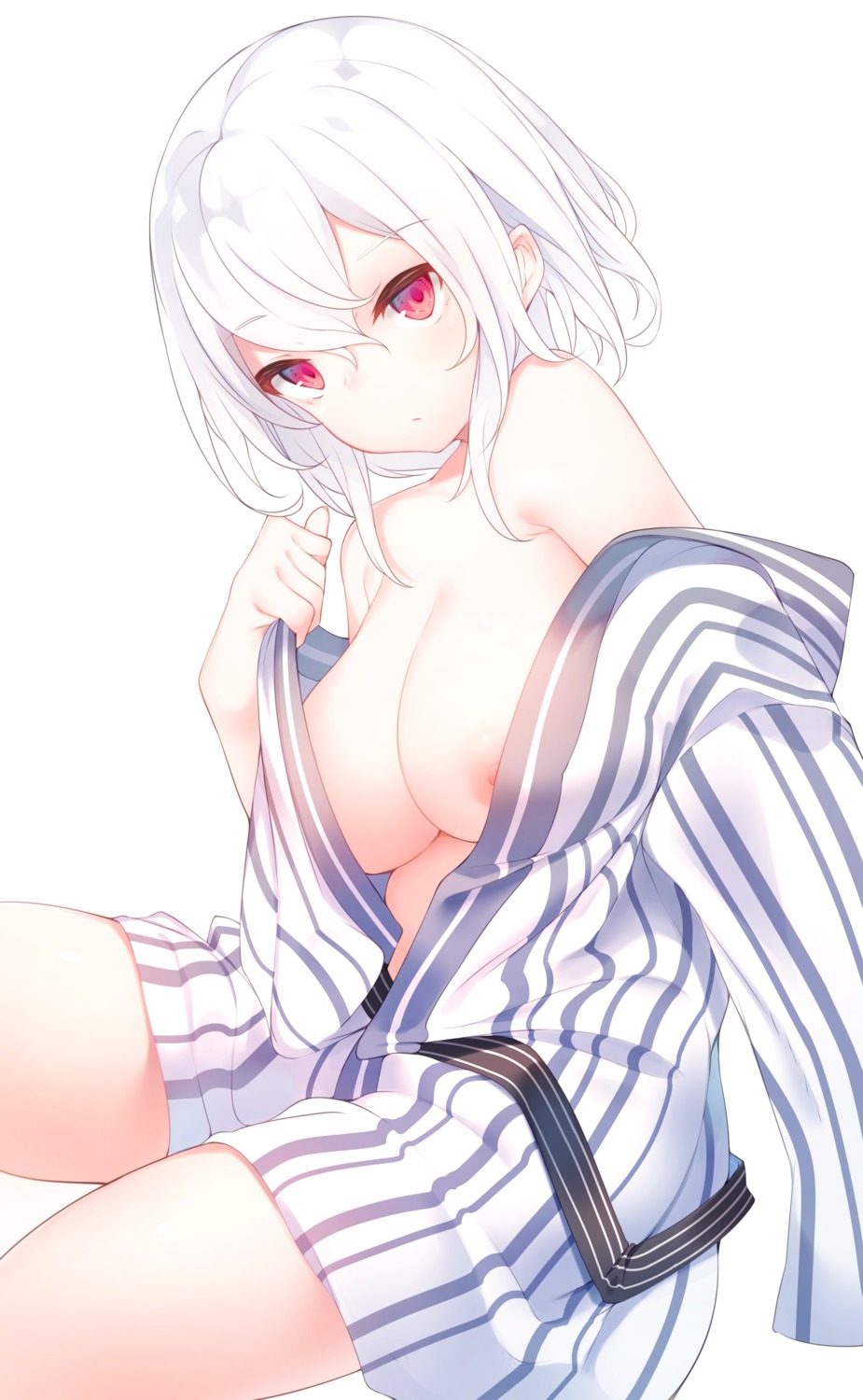 nipple_slip no_bra open_shirt otokuyou undressing yukata