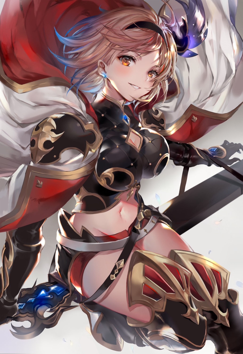 armor cleavage hinahino sword thighhighs