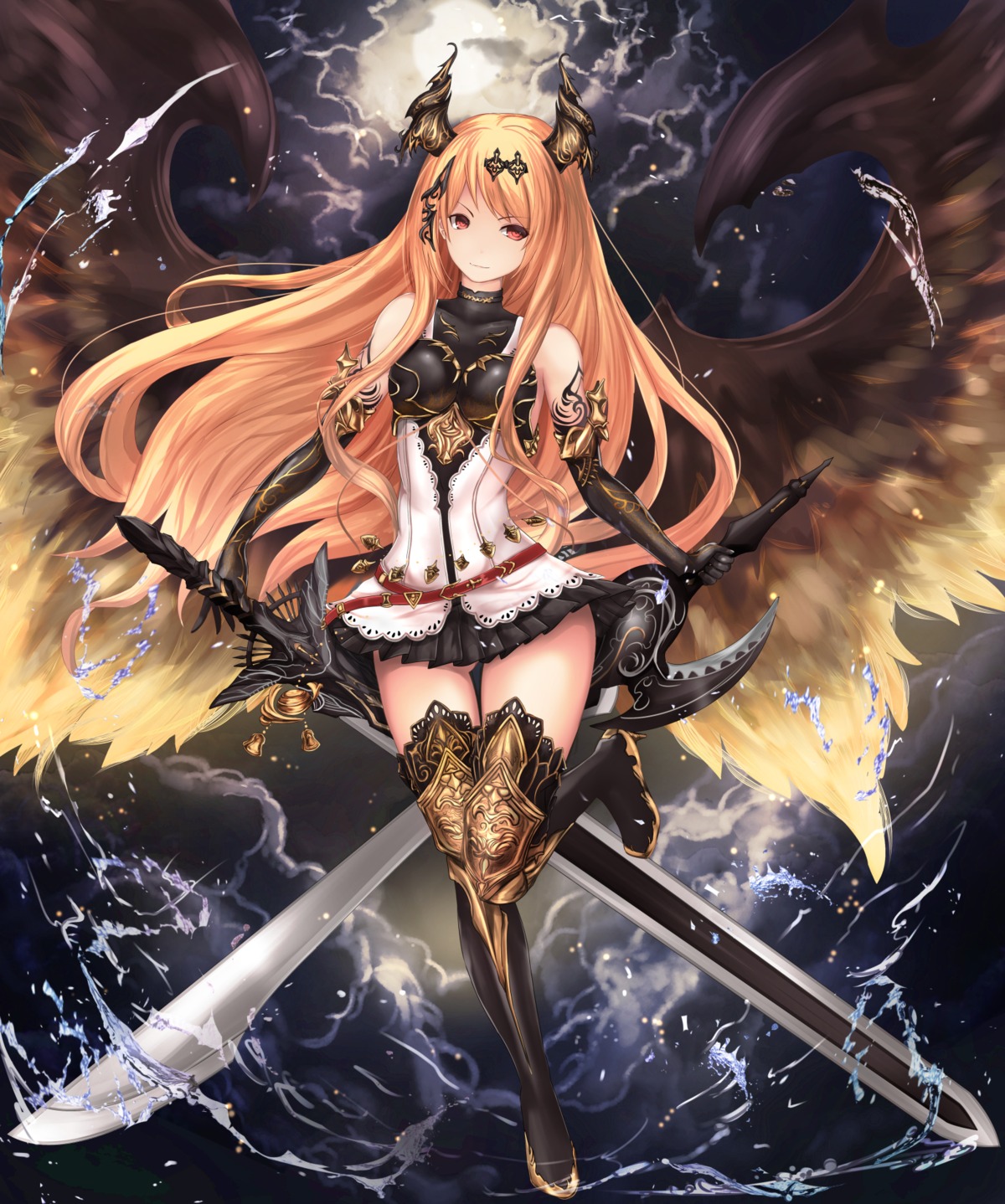 armor dark_angel_olivia dress granblue_fantasy heels horns shingeki_no_bahamut sword tattoo thighhighs untsue wings