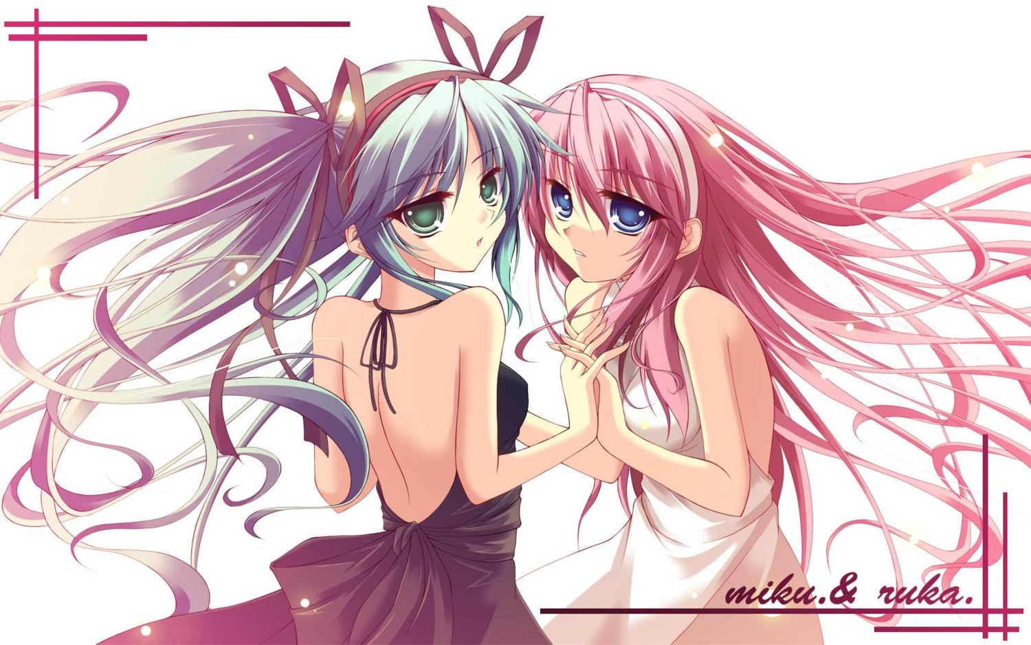 a_flow dress hatsune_miku jpeg_artifacts megurine_luka vocaloid wallpaper