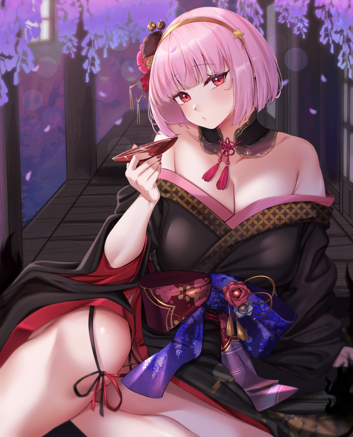 hololive hololive_english kimono moisture_(chichi) mori_calliope no_bra open_shirt