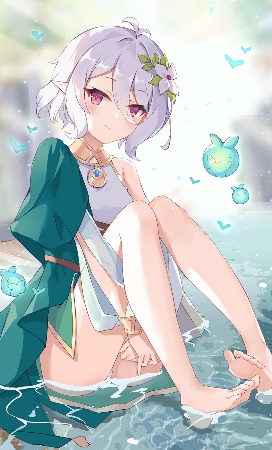 feet kokkoro pantsu pointy_ears princess_connect princess_connect!_re:dive serika skirt_lift thong wet