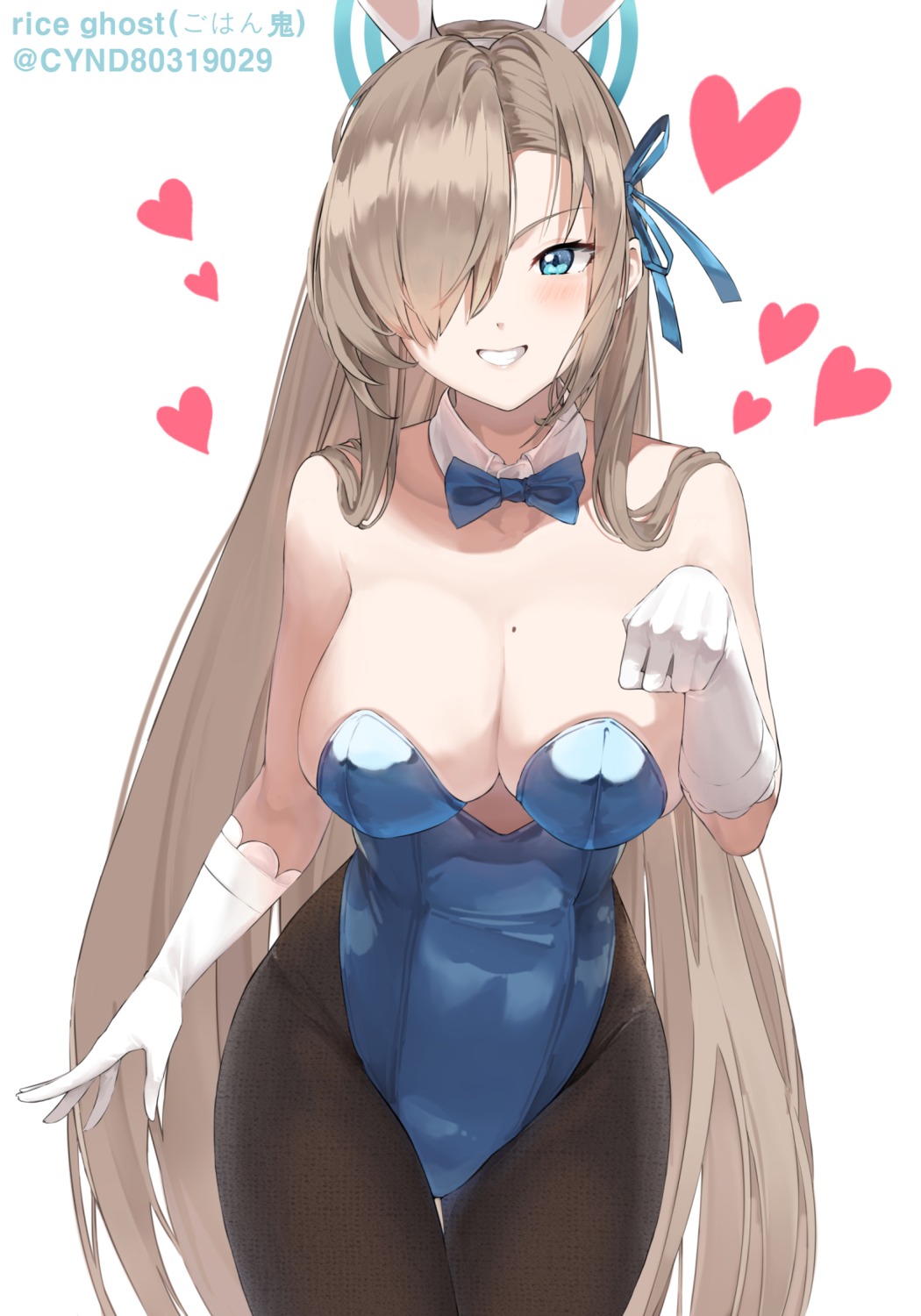 animal_ears blue_archive bunny_ears bunny_girl cynd halo ichinose_asuna no_bra pantyhose