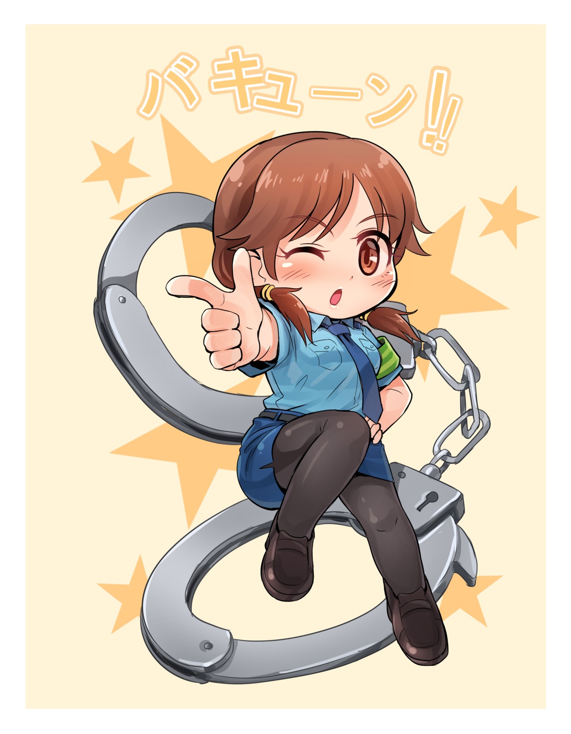 chibi kamille katagiri_sanae pantyhose police_uniform the_idolm@ster the_idolm@ster_cinderella_girls