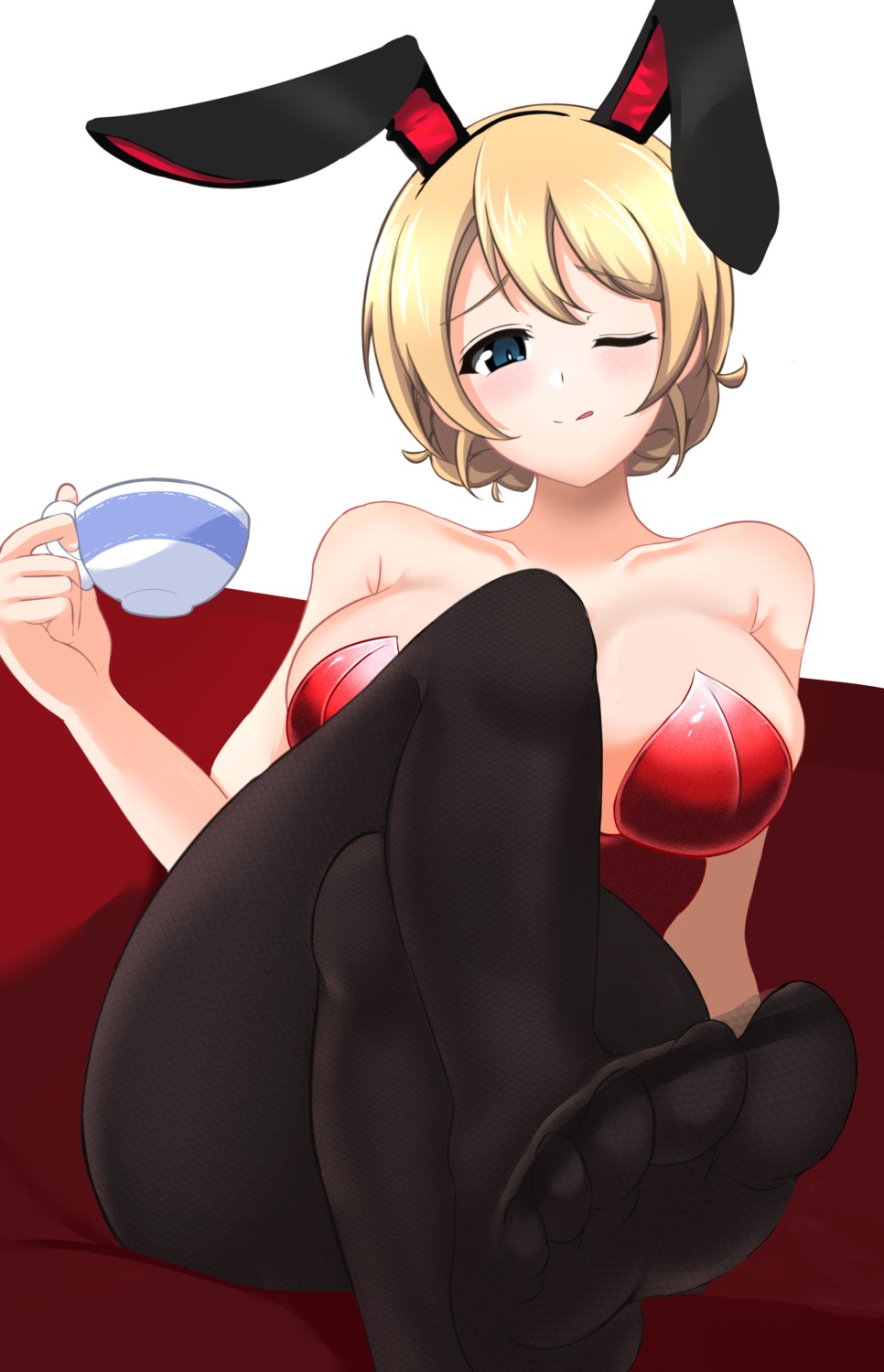 aikir_(jml5160) animal_ears bunny_ears bunny_girl darjeeling feet girls_und_panzer no_bra pantyhose