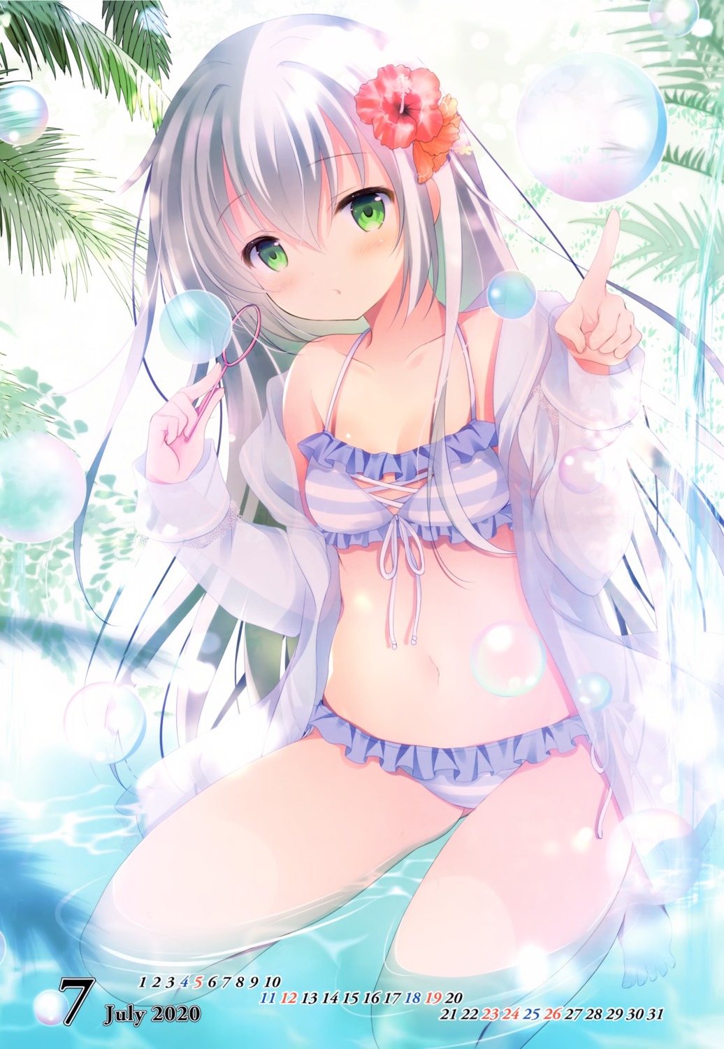 bikini calendar cleavage open_shirt shirogane_hina swimsuits wet