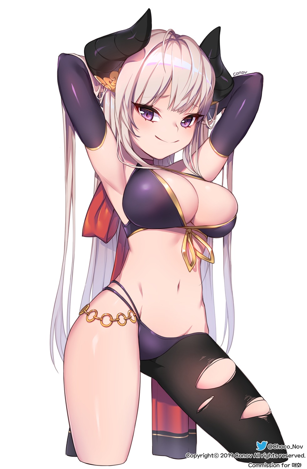 bikini horns konbu_(hida123) swimsuits torn_clothes