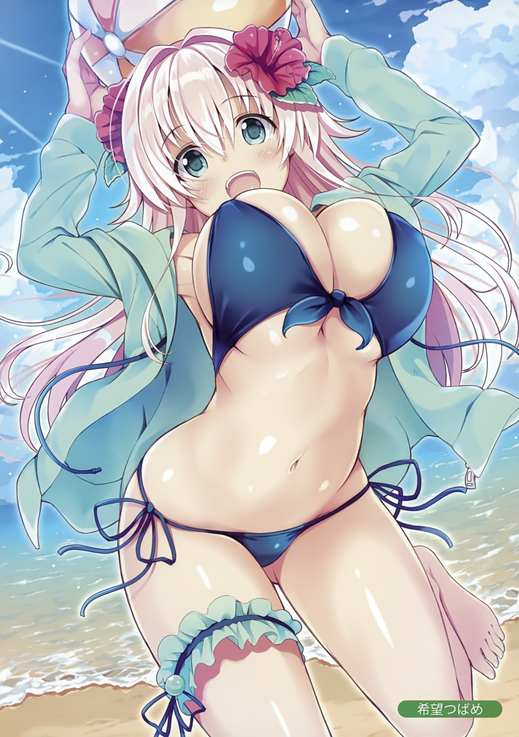 bikini cleavage garter nozomi_tsubame open_shirt swimsuits