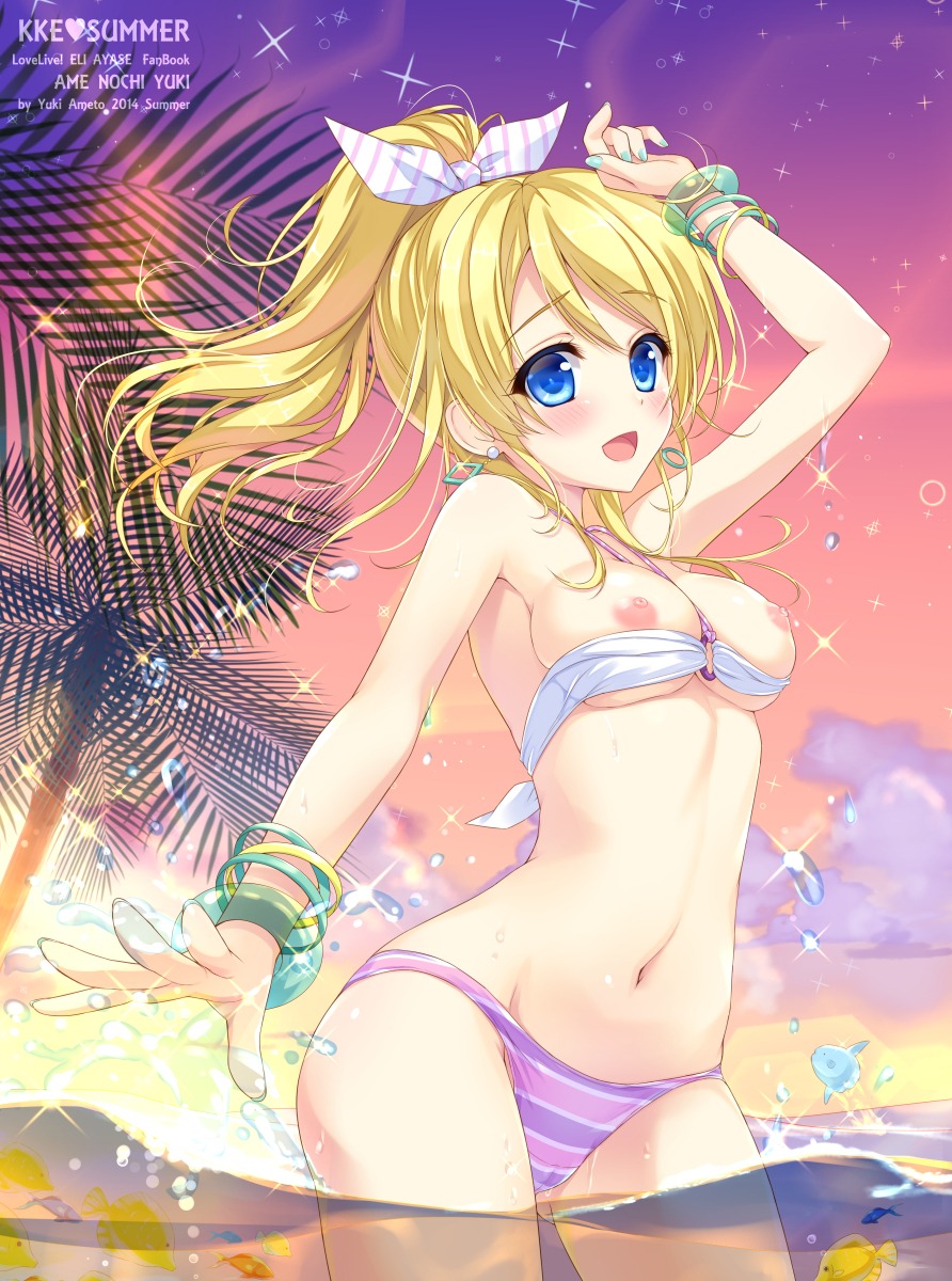 ame_nochi_yuki ameto_yuki ayase_eli bikini breasts love_live! nipple_slip nipples swimsuits wardrobe_malfunction wet