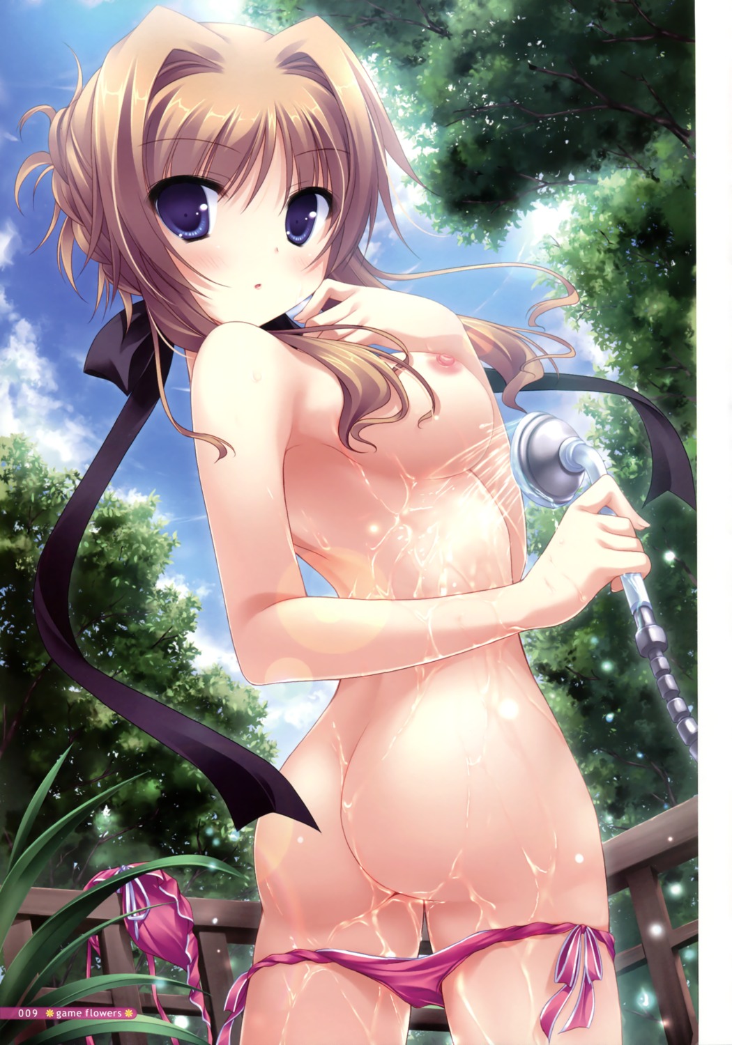 ass bathing bikini cabbit chisha midori_no_umi nipples panty_pull swimsuits topless wet yukie