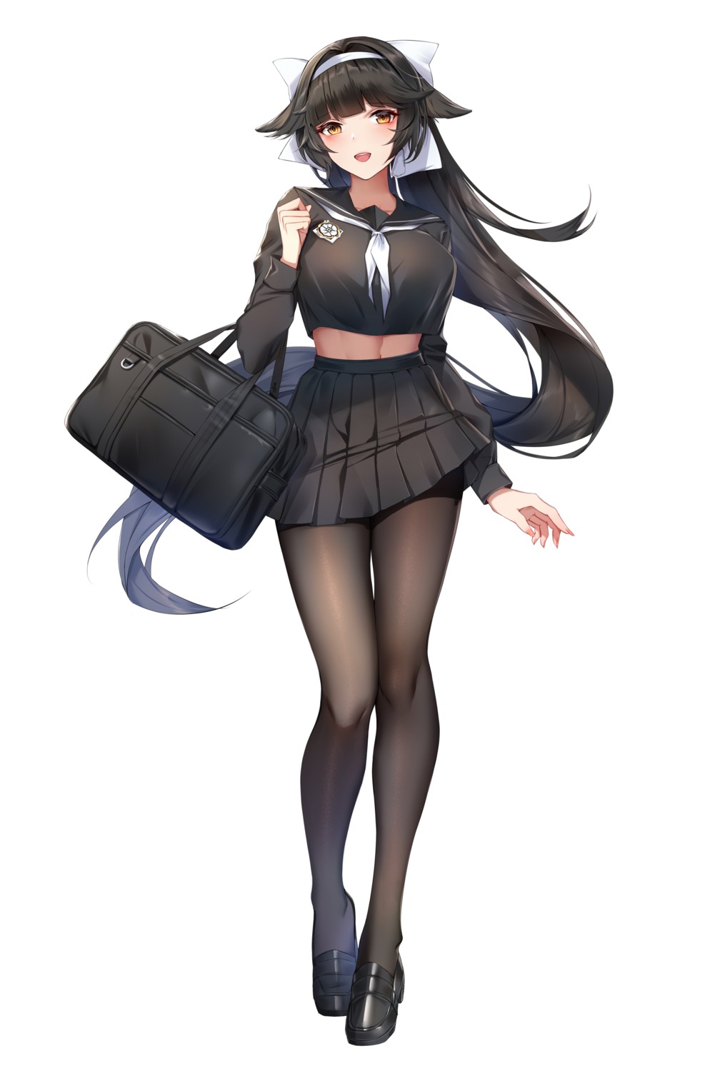 artist_revision azur_lane pantyhose seifuku skirt_lift takao_(azur_lane) wu_ganlan_cai