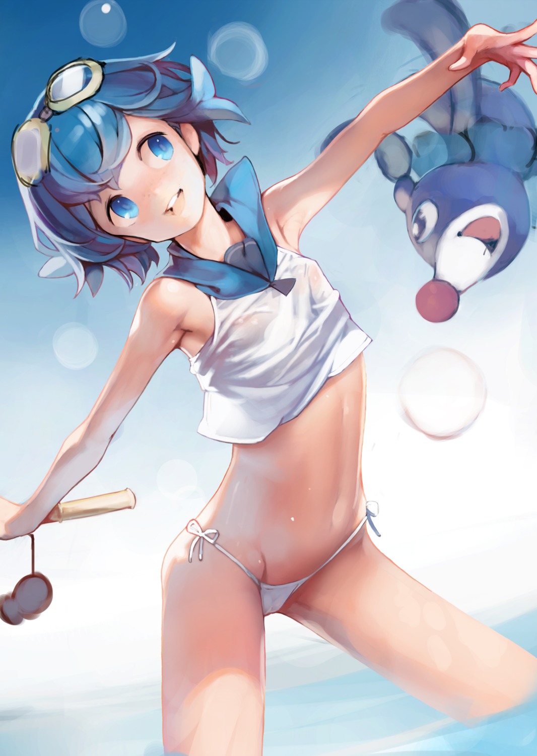 ataruman bikini cameltoe loli pokemon pokemon_sm pokemon_usum popplio see_through suiren_(pokemon) swimsuits wet wet_clothes