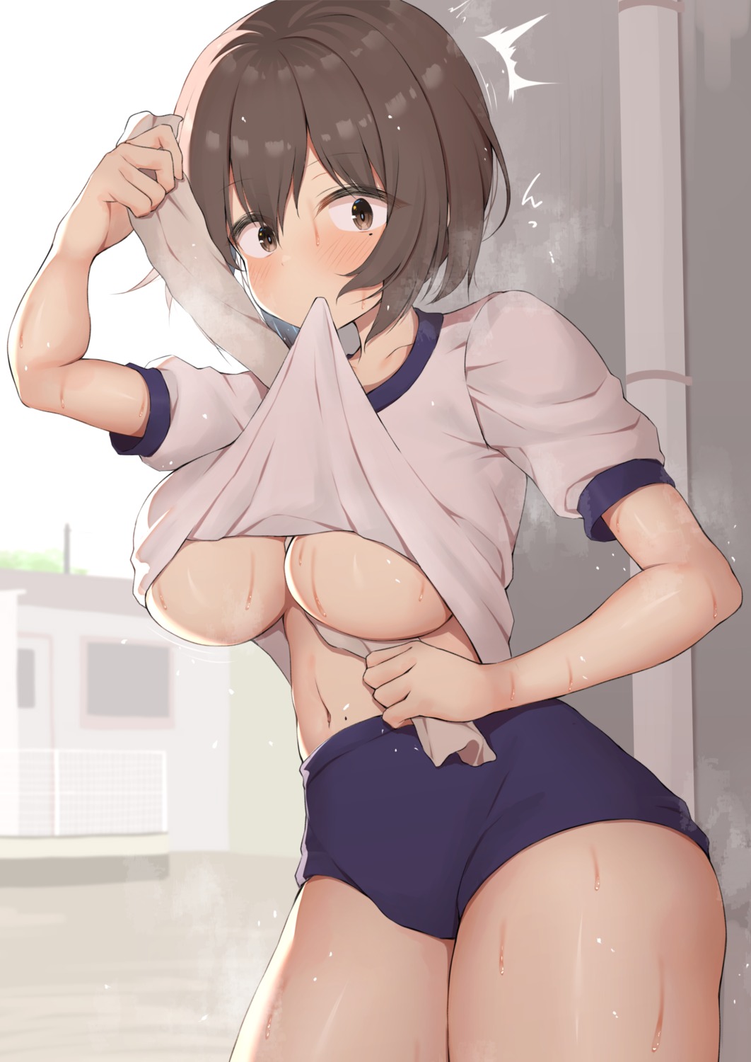 buruma gym_uniform minori_cony no_bra shirt_lift wet