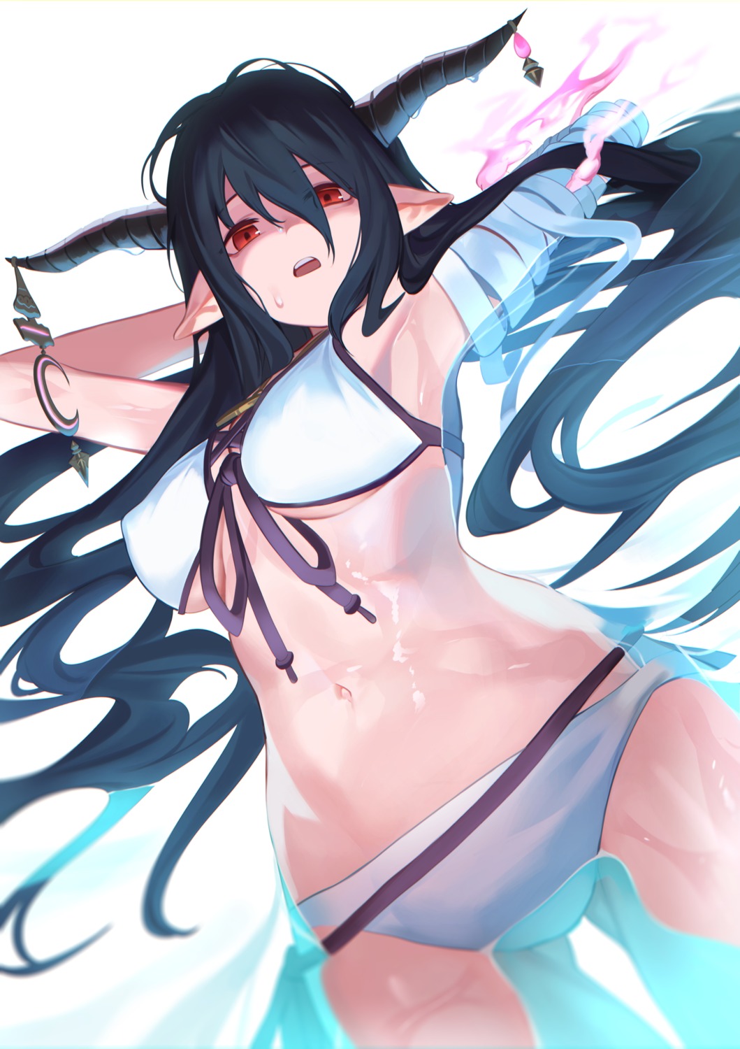 bandages bikini danua erect_nipples granblue_fantasy horns pointy_ears sb_lama swimsuits wet