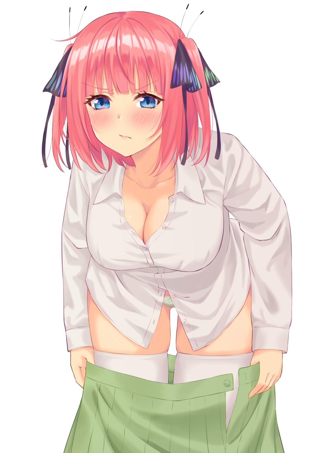 5-toubun_no_hanayome cleavage hofumaso nakano_nino open_shirt pantsu seifuku thighhighs undressing