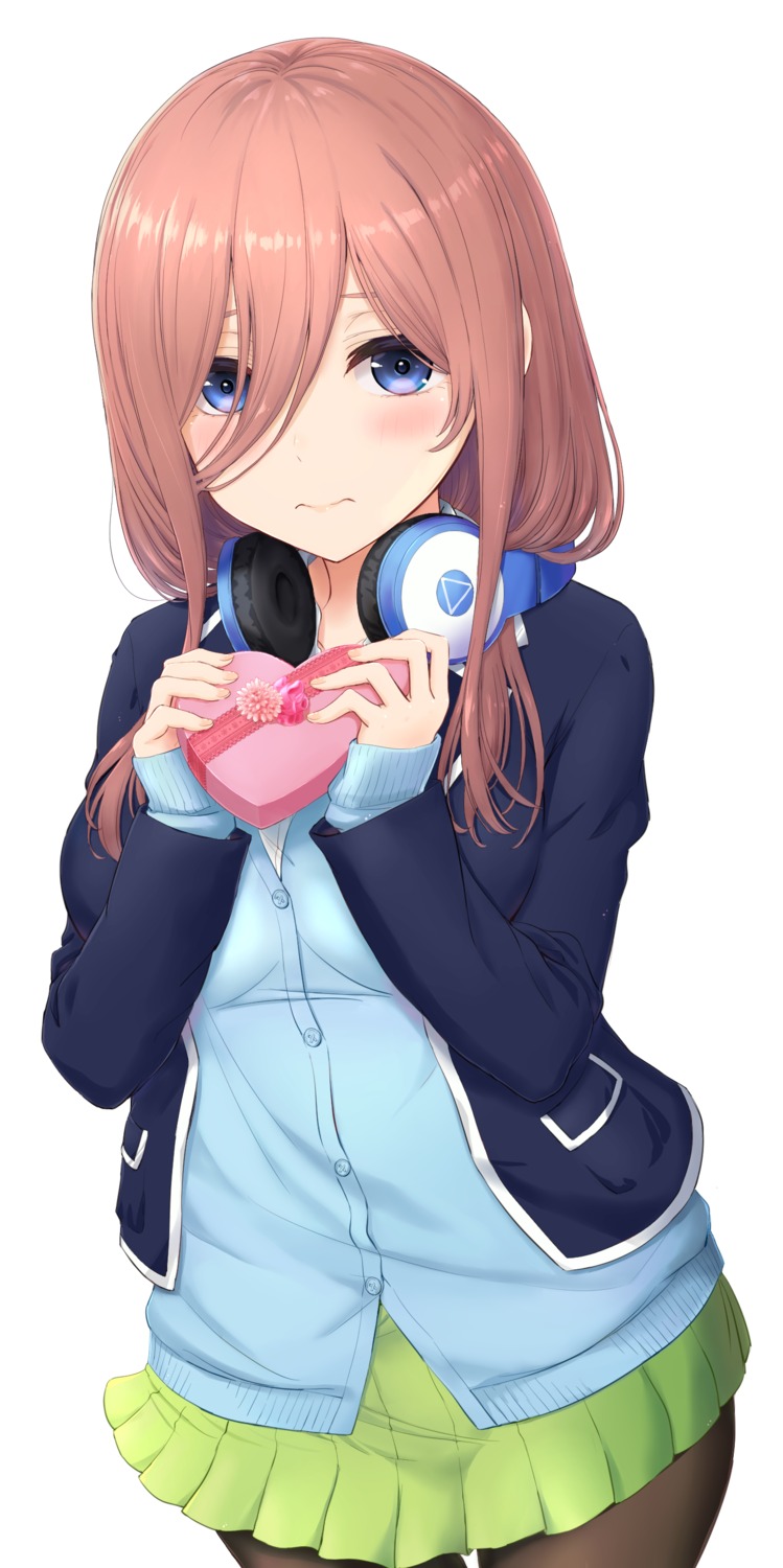 5-toubun_no_hanayome breast_hold headphones inanaki_shiki nakano_miku pantyhose seifuku sweater