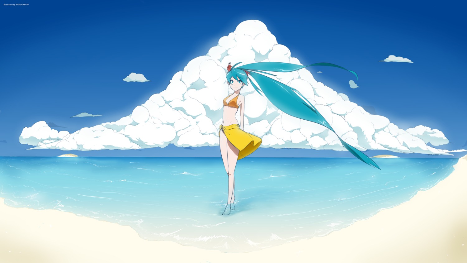 bikini cleavage hatsune_miku sanderson swimsuits vocaloid