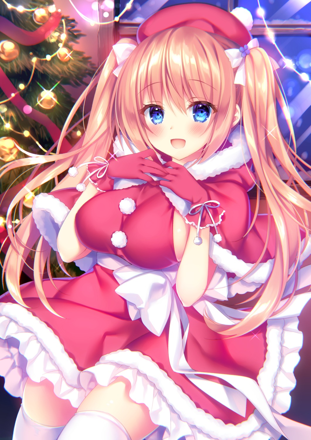 breast_hold christmas dress sorai_shinya thighhighs