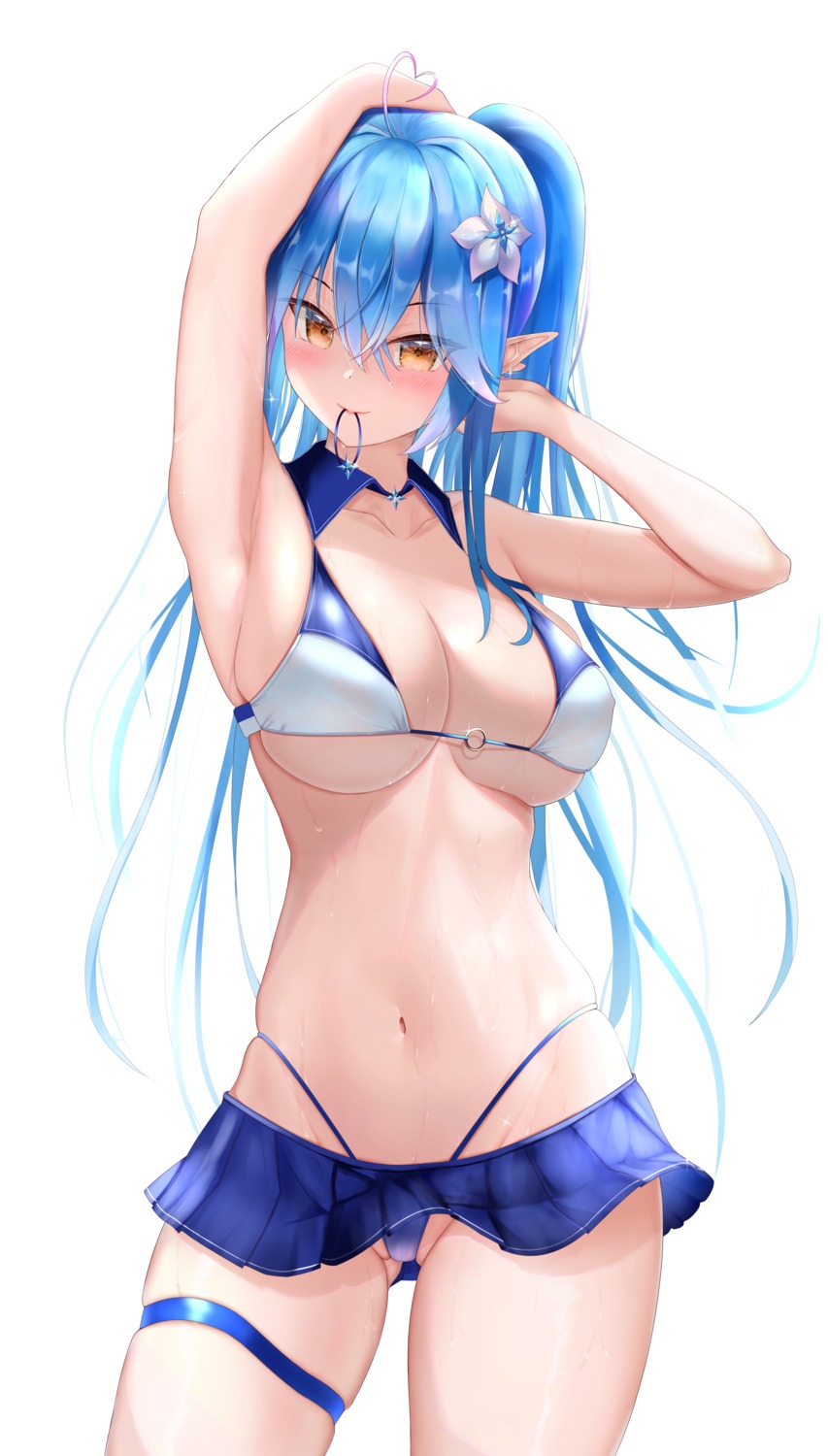 bikini elf garter hololive moubokobokodayo pointy_ears swimsuits wet yukihana_lamy