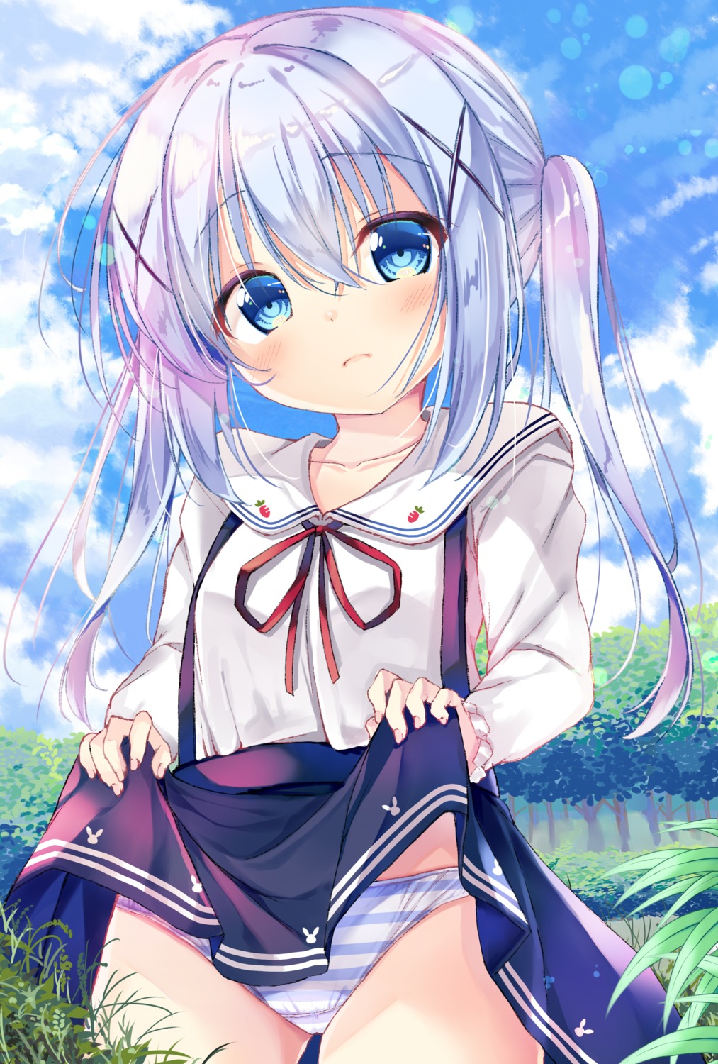 gochuumon_wa_usagi_desu_ka? kafuu_chino loli neko_pan pantsu seifuku shimapan skirt_lift