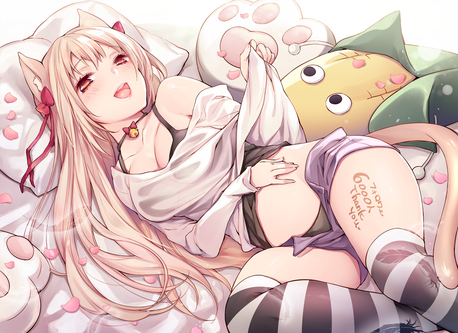 animal_ears cleavage endyy nekomimi pantsu see_through shirt_lift tail thighhighs