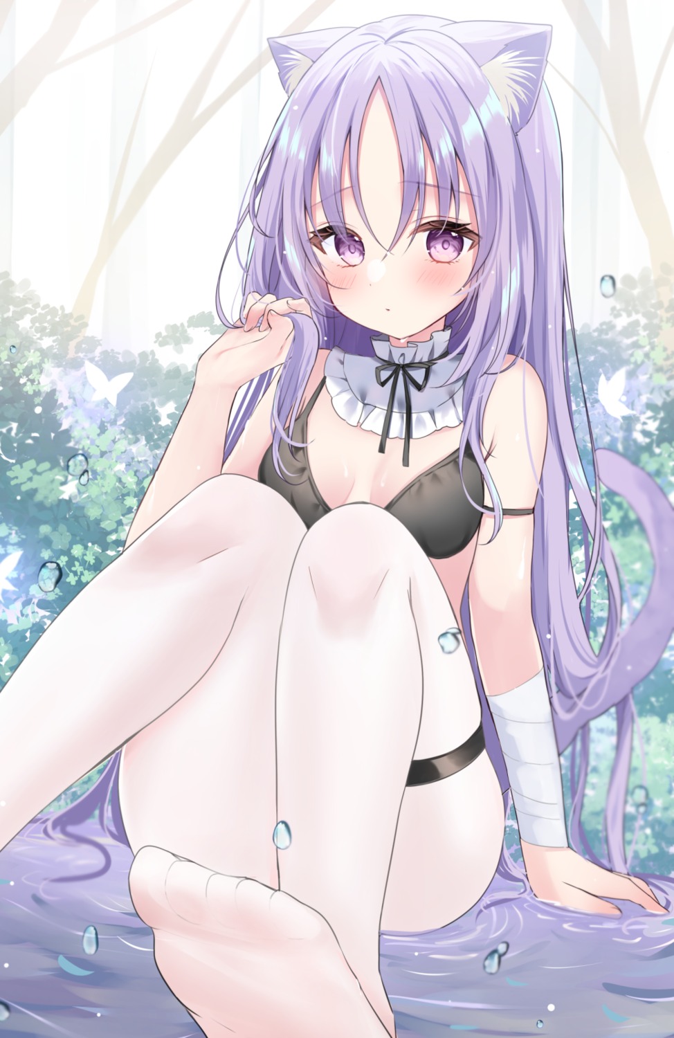 animal_ears bandages bra feet garter hamico nekomimi pantyhose tail wet