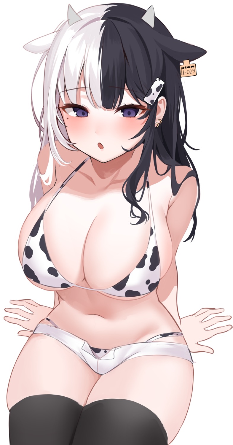 animal_ears bikini horns reel_(riru) swimsuits thighhighs