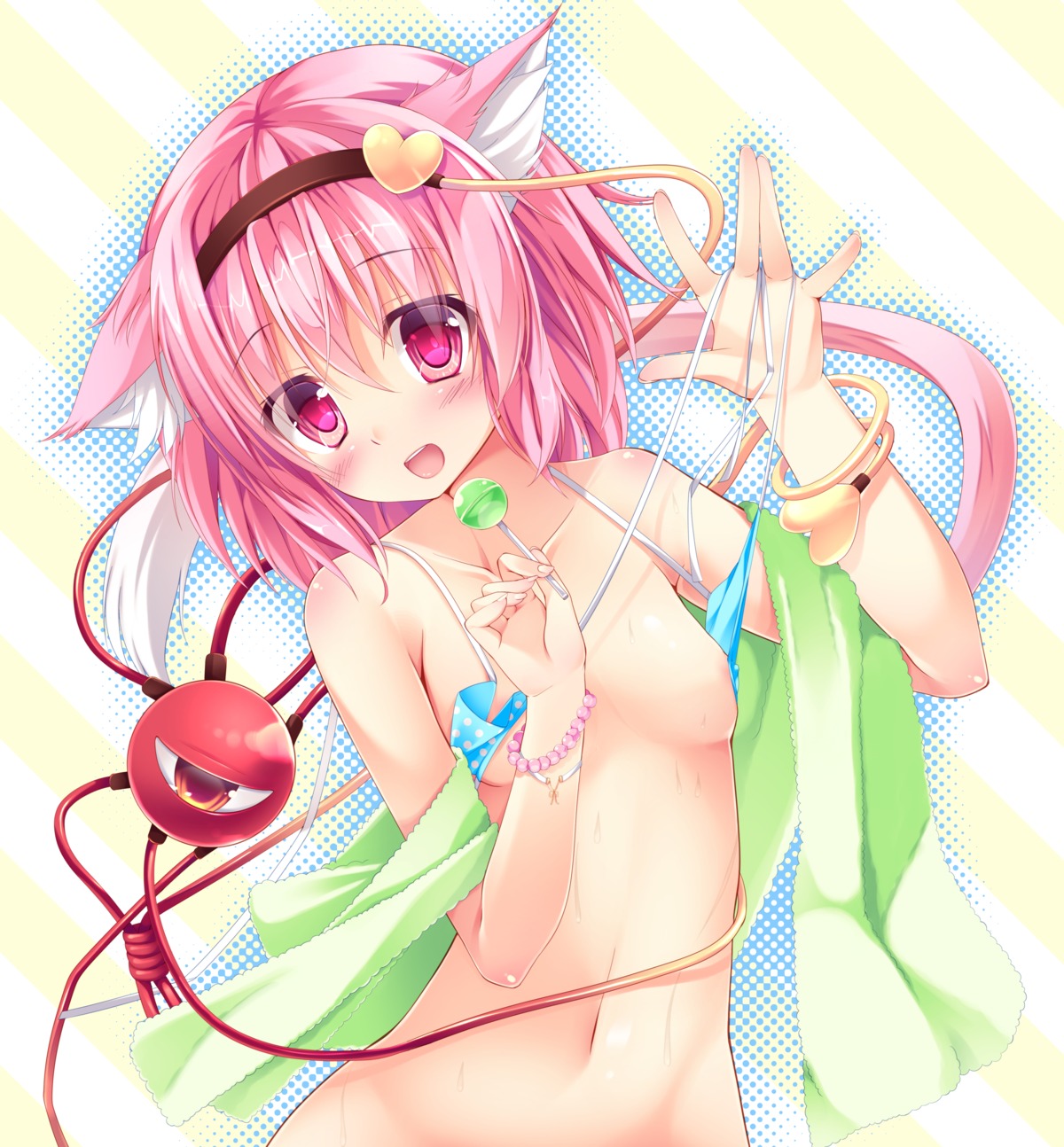 animal_ears bikini_top bottomless kinokomushi komeiji_satori loli nekomimi nipples swimsuits tail touhou towel undressing