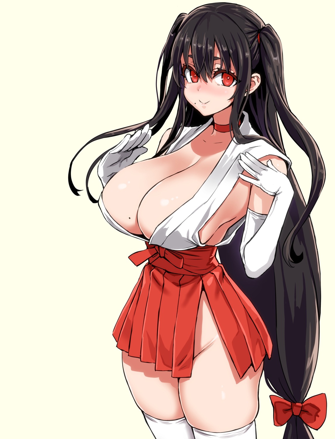 asanagi breasts miko no_bra nopan open_shirt thighhighs