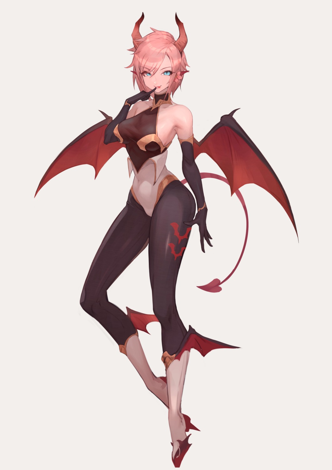 heels horns leotard moco_(moco_28) no_bra pointy_ears tail wings