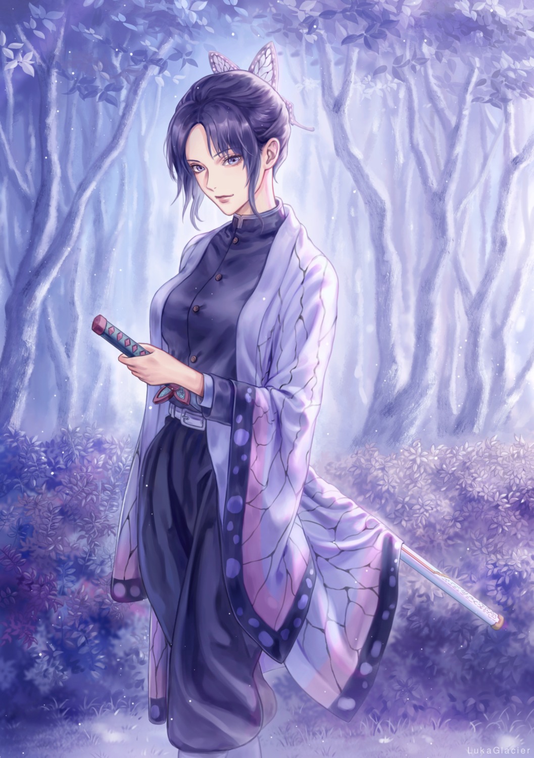 japanese_clothes kimetsu_no_yaiba kochou_shinobu lukaglacier sword uniform