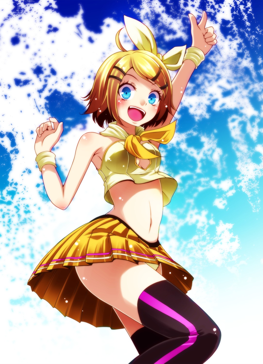 cleavage kagamine_rin no_bra pantsu thighhighs tsukishiro_saika vocaloid