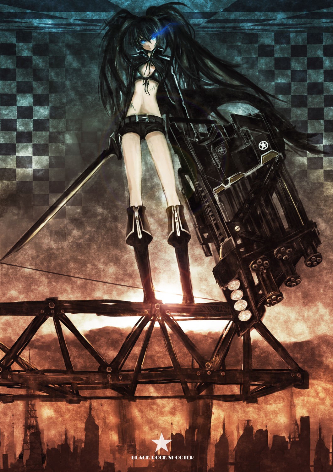 bikini_top black_rock_shooter black_rock_shooter_(character) gun litlicha swimsuits sword vocaloid