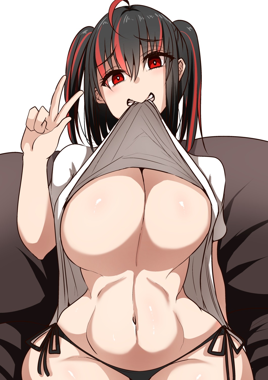 breasts koburakko no_bra pantsu shirt_lift string_panties undressing