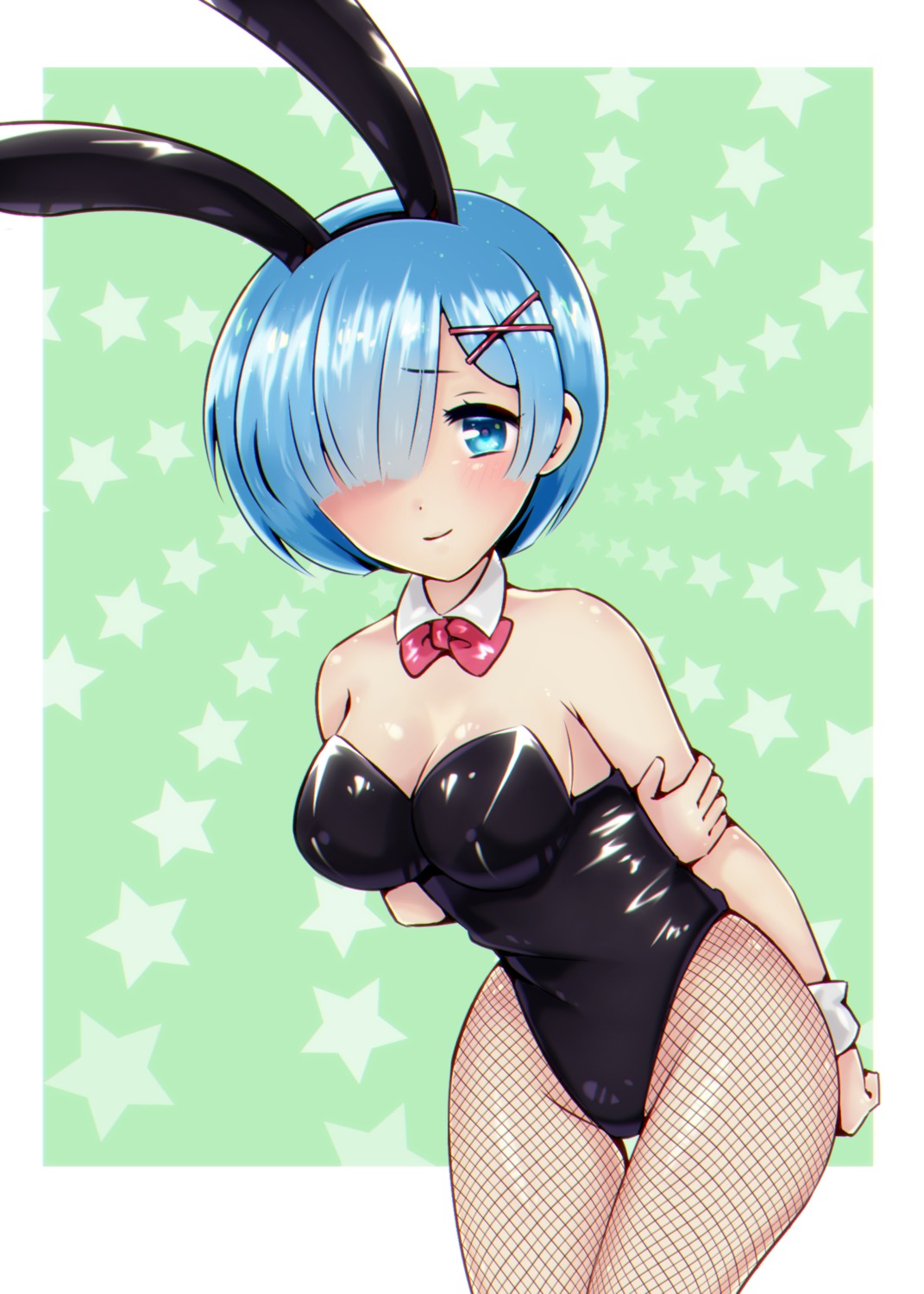 animal_ears bunny_ears bunny_girl cleavage fishnets namakotaic pantyhose re_zero_kara_hajimeru_isekai_seikatsu rem_(re_zero)