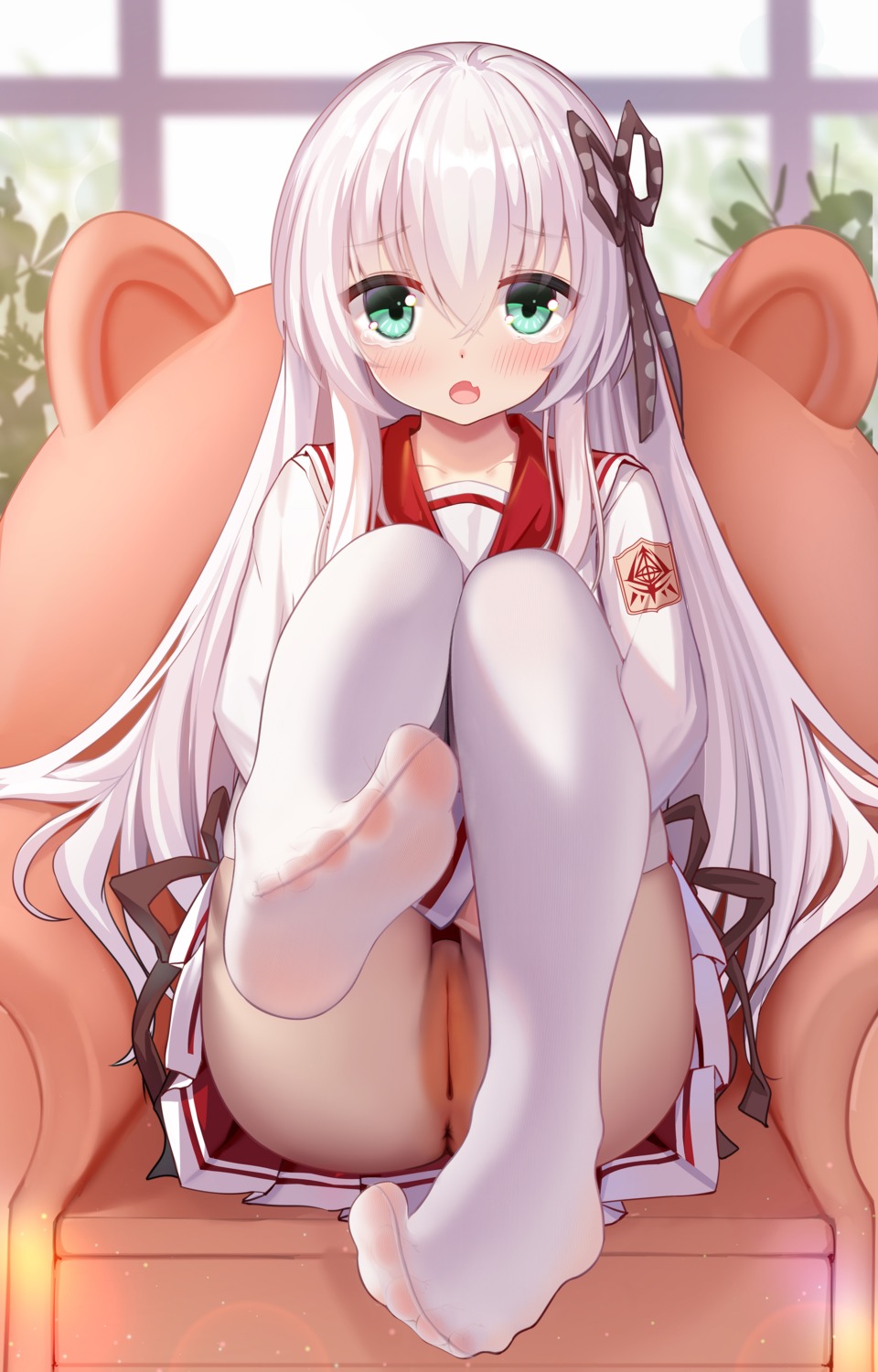 anus feet hong_bai nopan pussy see_through seifuku skirt_lift thighhighs uncensored