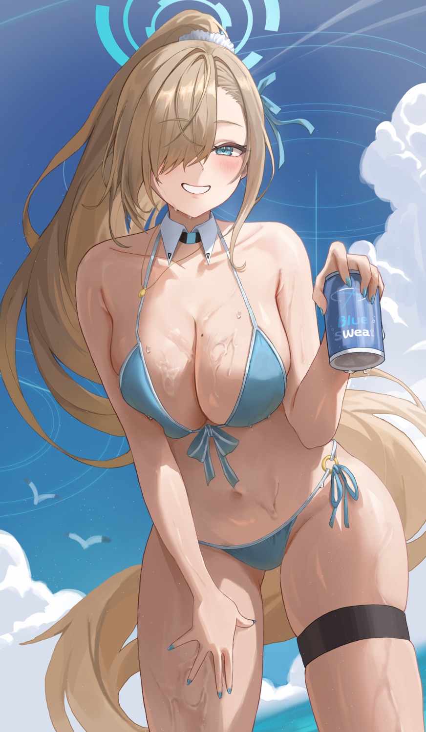 bikini blue_archive garter halo ichinose_asuna m0_0m_c swimsuits wet