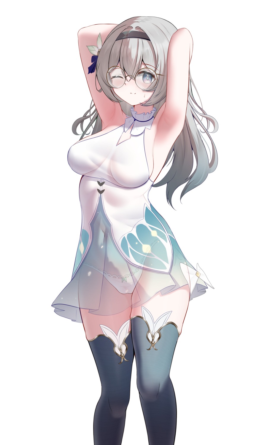 cameltoe dress firefly honkai:_star_rail knosdeba megane no_bra pantsu see_through string_panties thighhighs thong