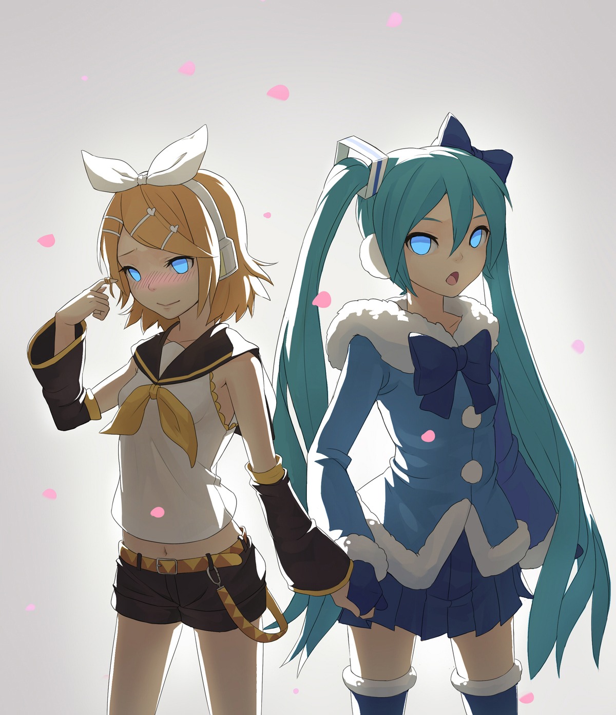 hatsune_miku kagamine_rin thighhighs vocaloid yuri zengxianxin