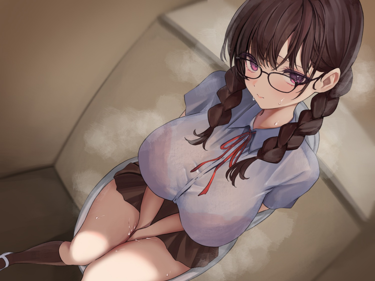 bra huziko32 megane see_through seifuku wallpaper wet