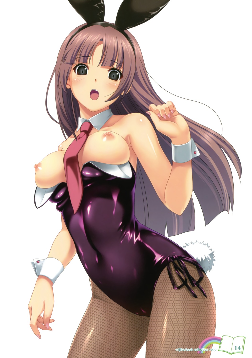 animal_ears breasts bunny_ears bunny_girl koutaro nijiiro_zakura nipples pantyhose tail