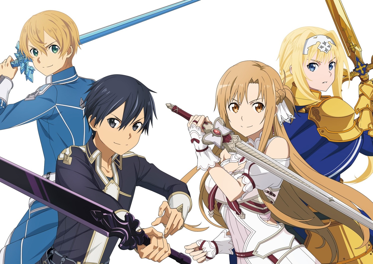 alice_zuberg armor asuna_(sword_art_online) cleavage dress eugeo kirito sword sword_art_online sword_art_online_alicization sword_art_online_alicization_lycoris uniform