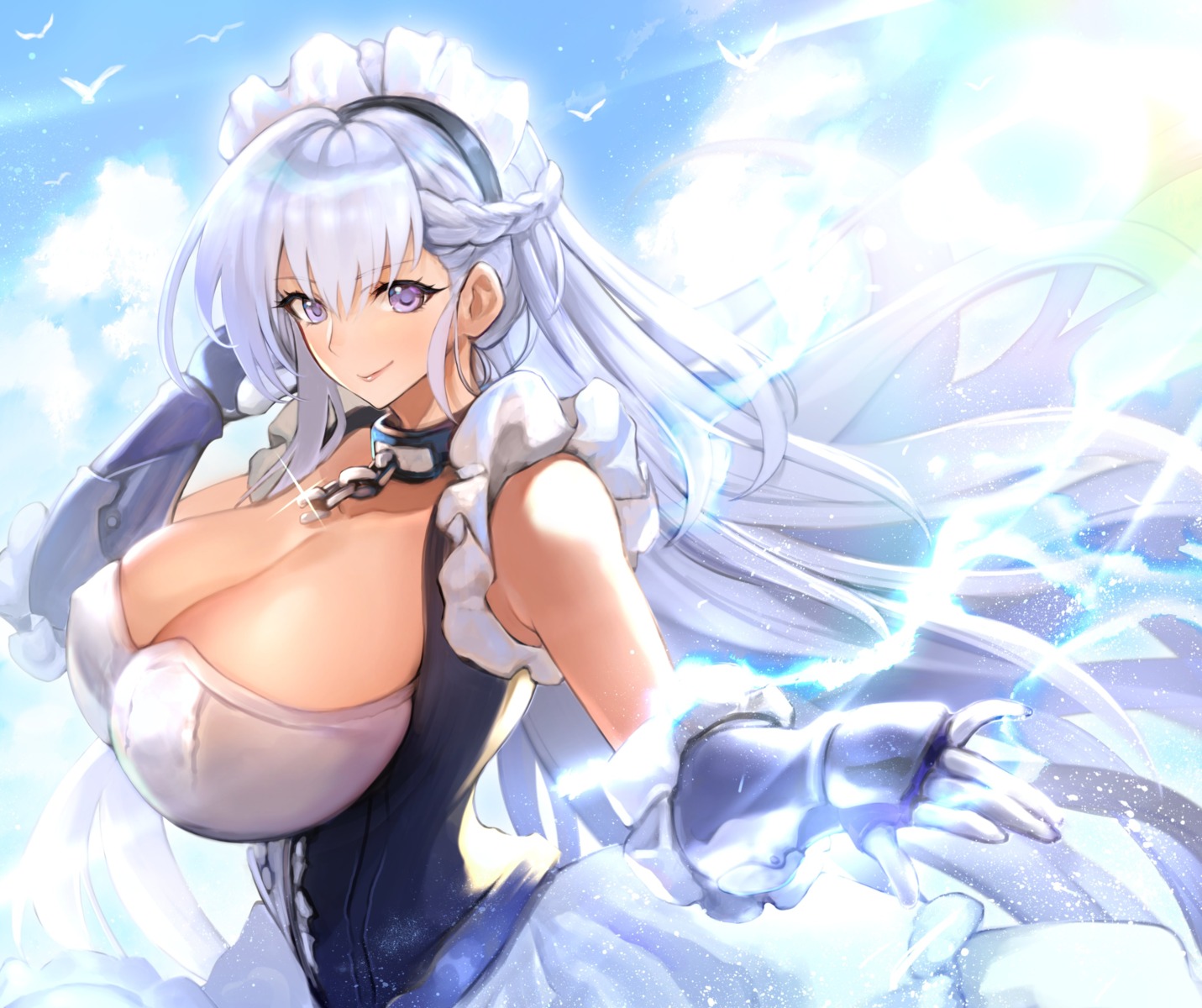 armor azur_lane belfast_(azur_lane) duralu500 erect_nipples maid no_bra