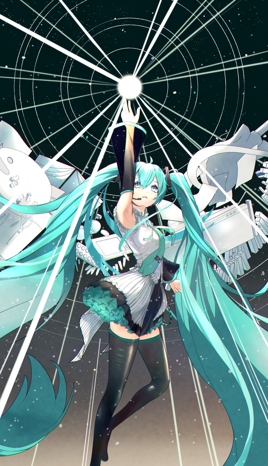 hatsune_miku headphones otsukare thighhighs vocaloid